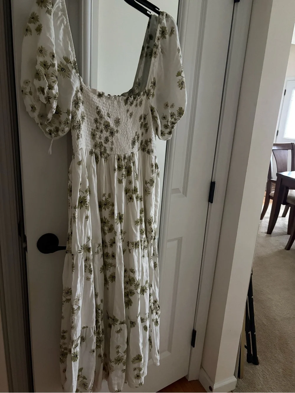 Abercrombie & Fitch White Maxi Dress with Olive Green Floral Print